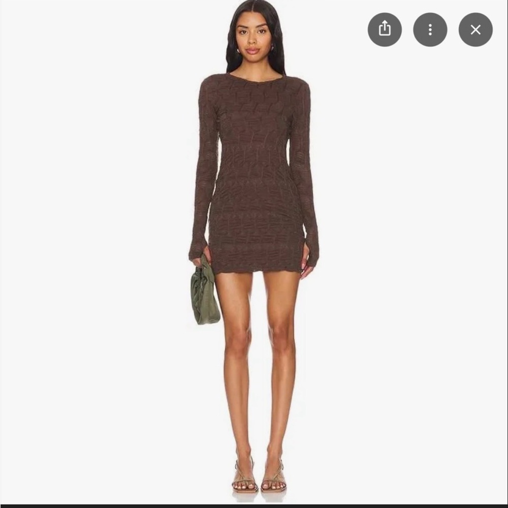 Free People Textured Long Sleeve Mini Dress in Deep Brown
